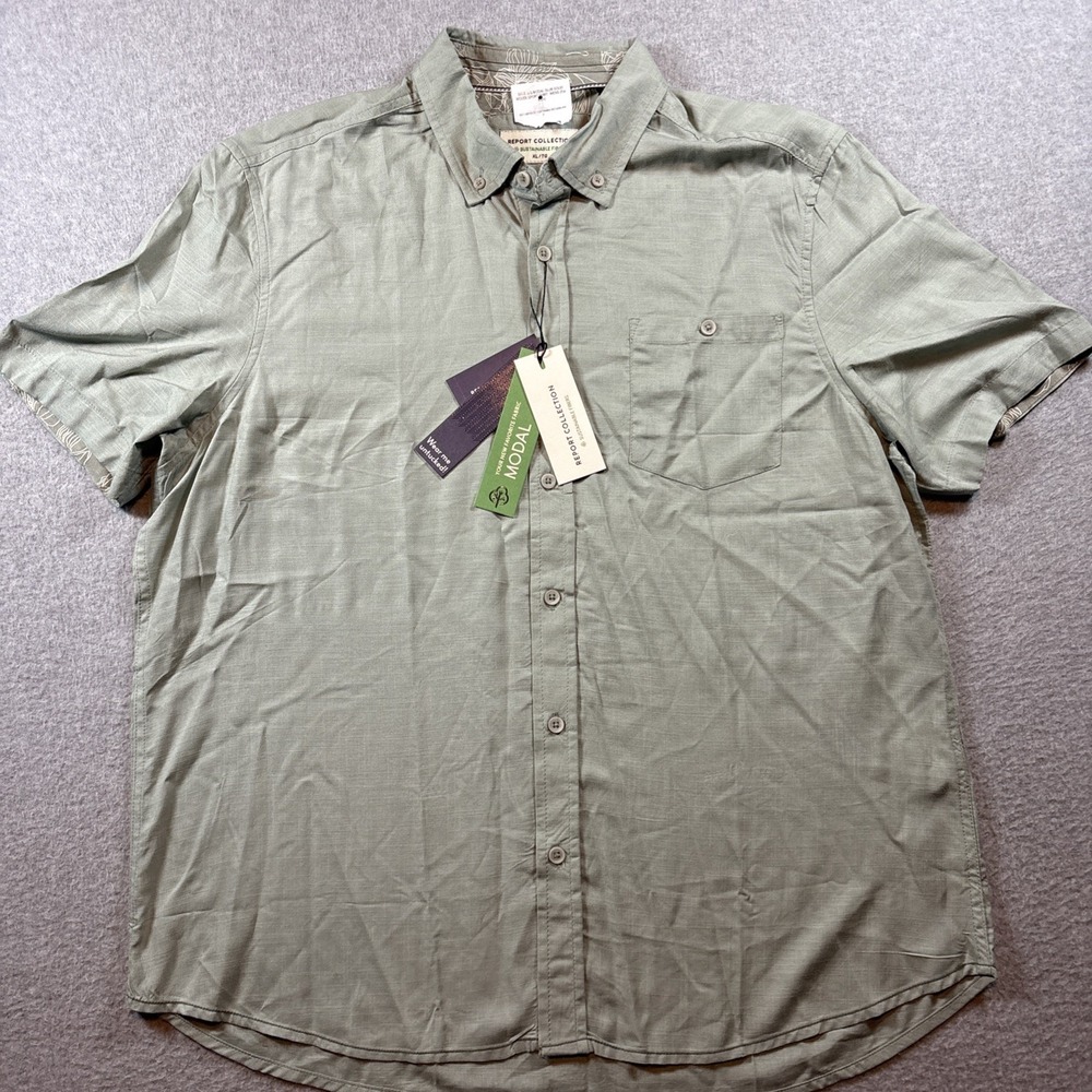 Report Collection Modal Men's XL Short Sleeve Button Up Sage Green Brand New